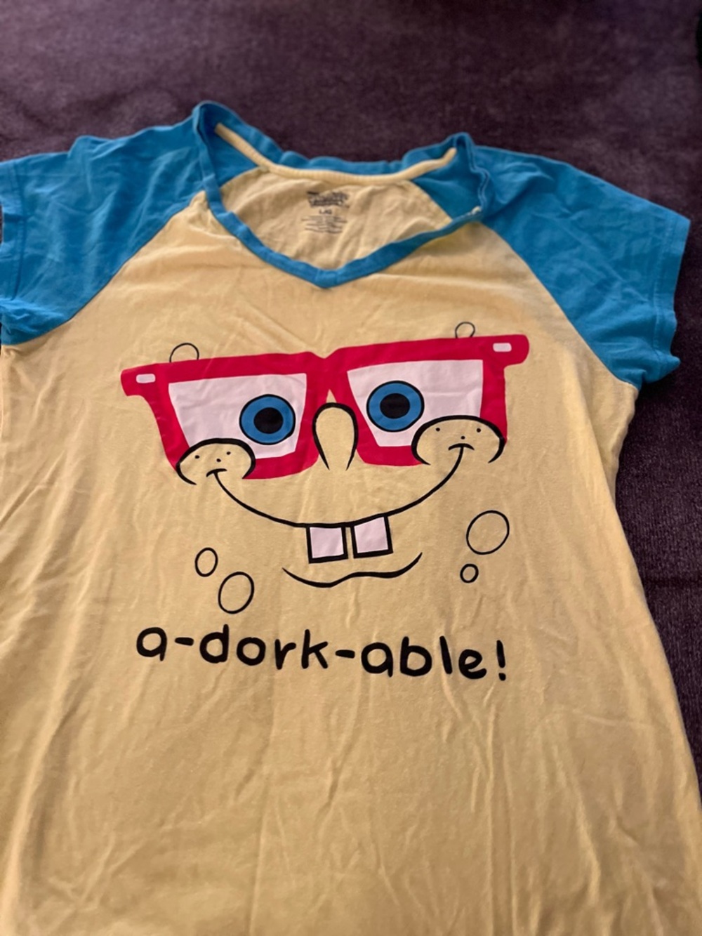 SpongeBob Squarepants Yellow Nightgown with Blue Sleeves and Red Glasses Graphic